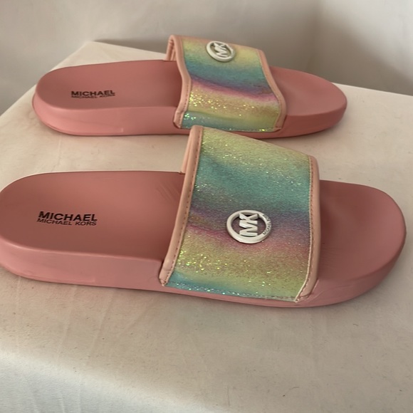 Michael kors slides pink with pastel multi color glitter size 3 - Picture 3 of 7